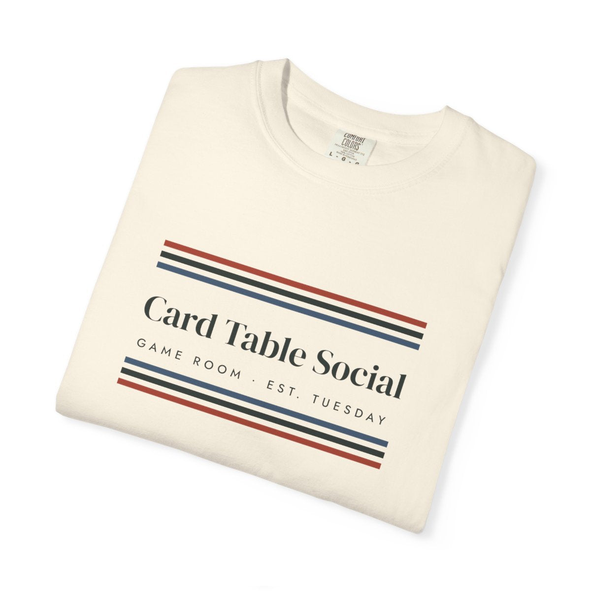 Game Room Stripe Tee in Ivory, folded