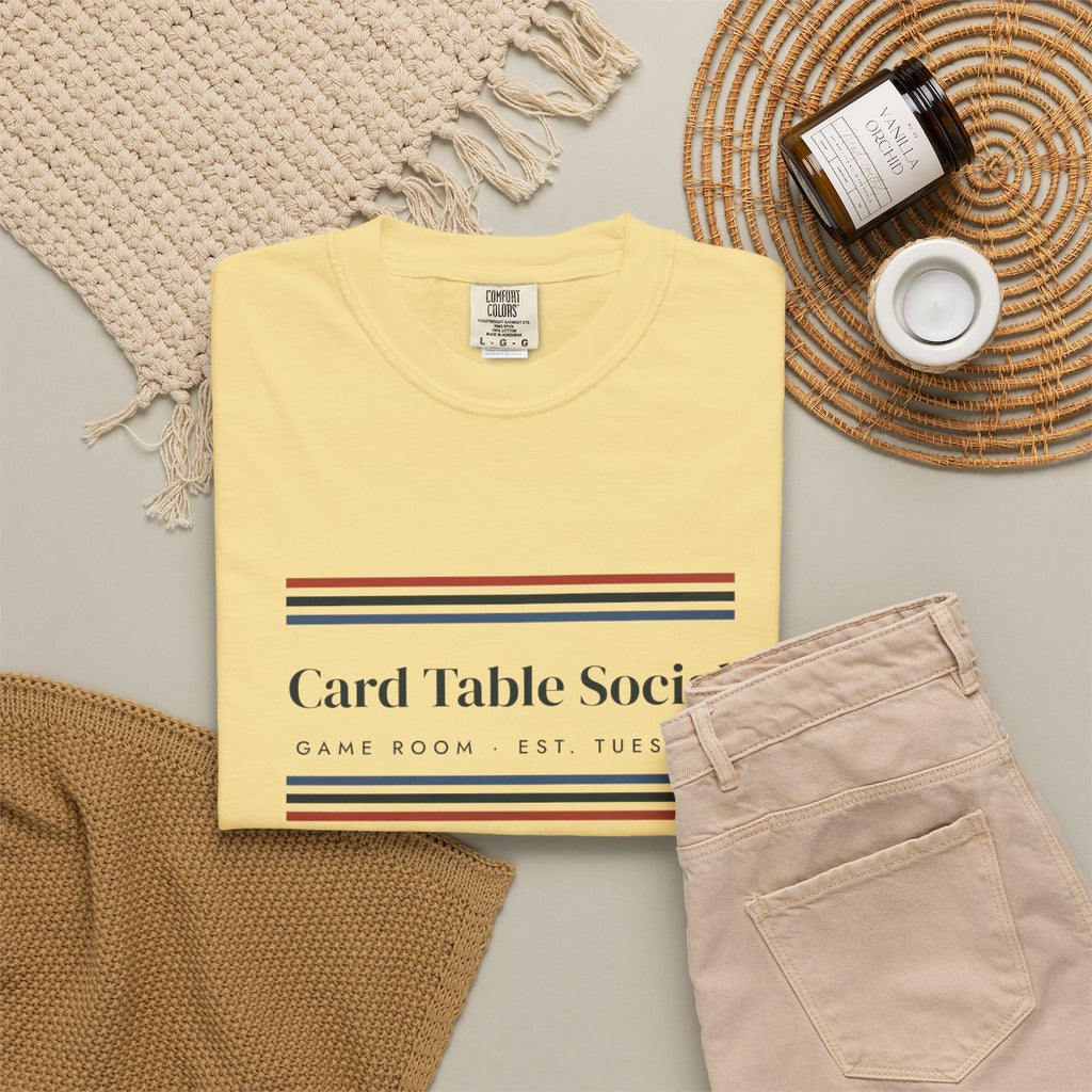 Game Room Stripe Tee in Butter, fabric and print detail