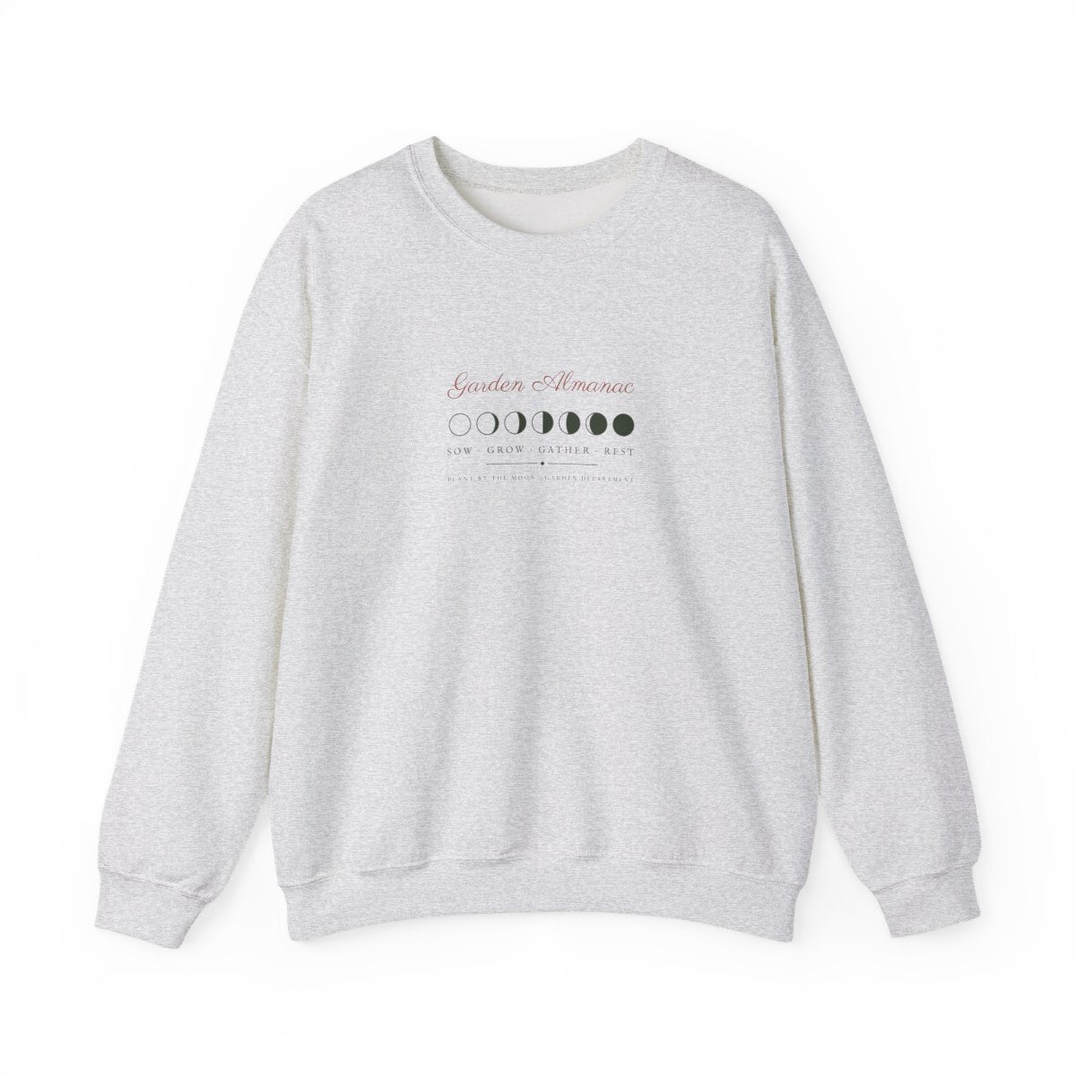 Garden Almanac Crewneck in Ash, front view