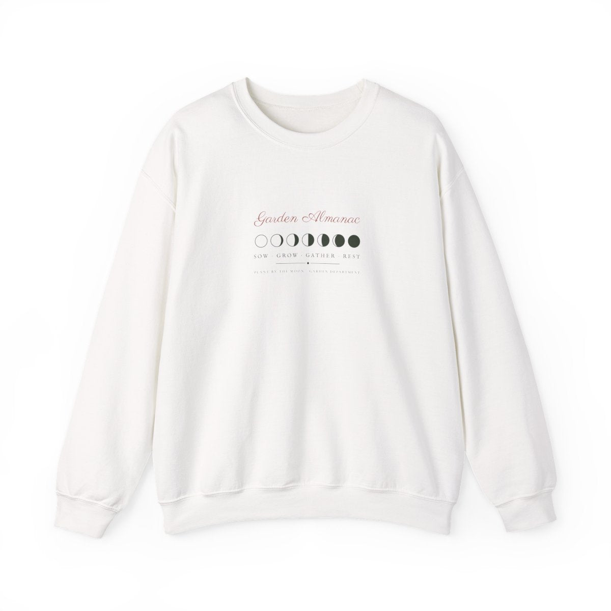 Garden Almanac Crewneck in White, front view