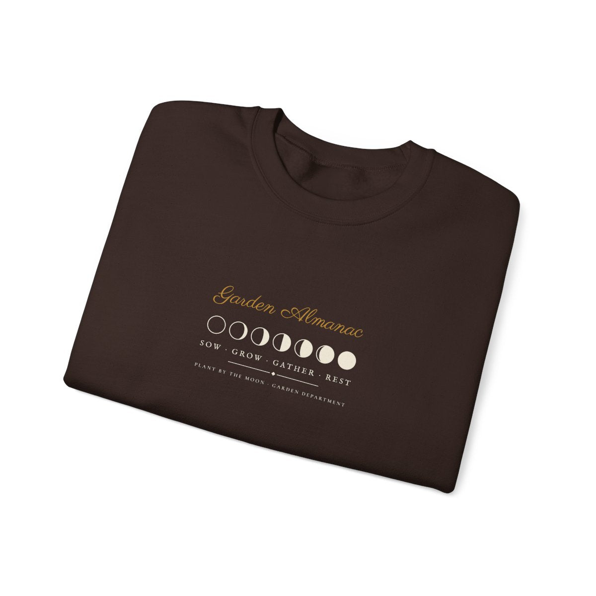 Garden Almanac Crewneck in Dark Chocolate, folded