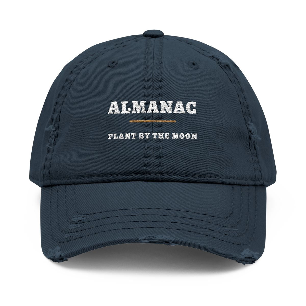 Garden Almanac Dad Hat in Dark Navy, front view