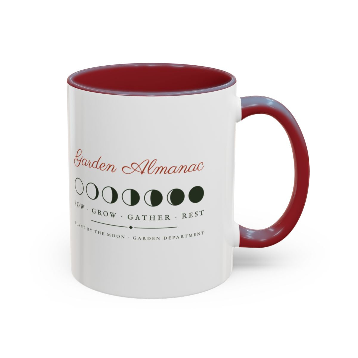 Garden Almanac Mug in Maroon, right side