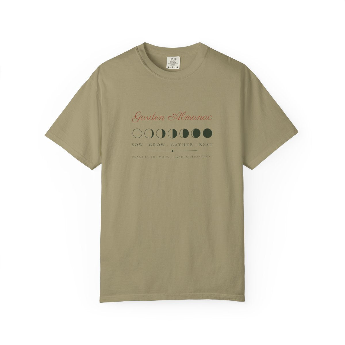 Garden Almanac Tee in Khaki, front view