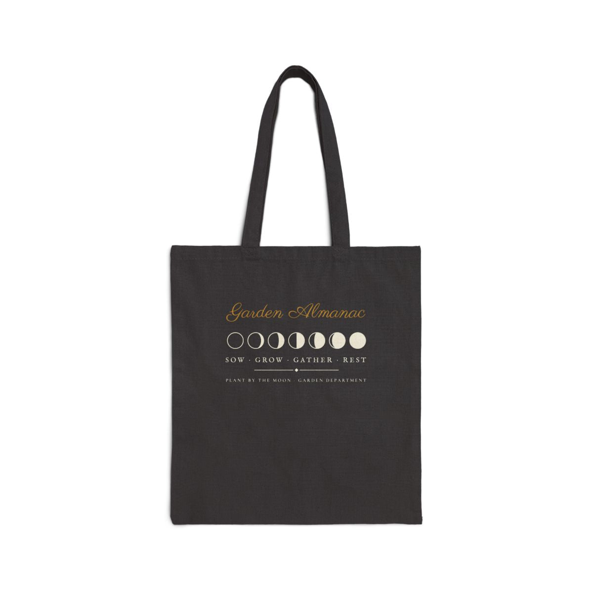 Garden Almanac Tote in Black, front view