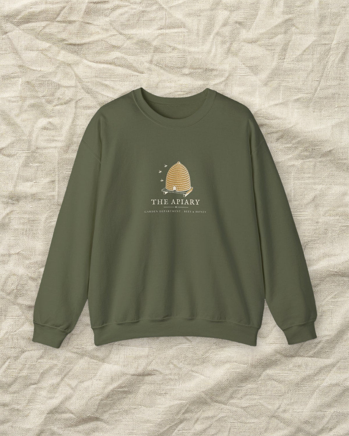The Apiary Crewneck in Military Green, styled