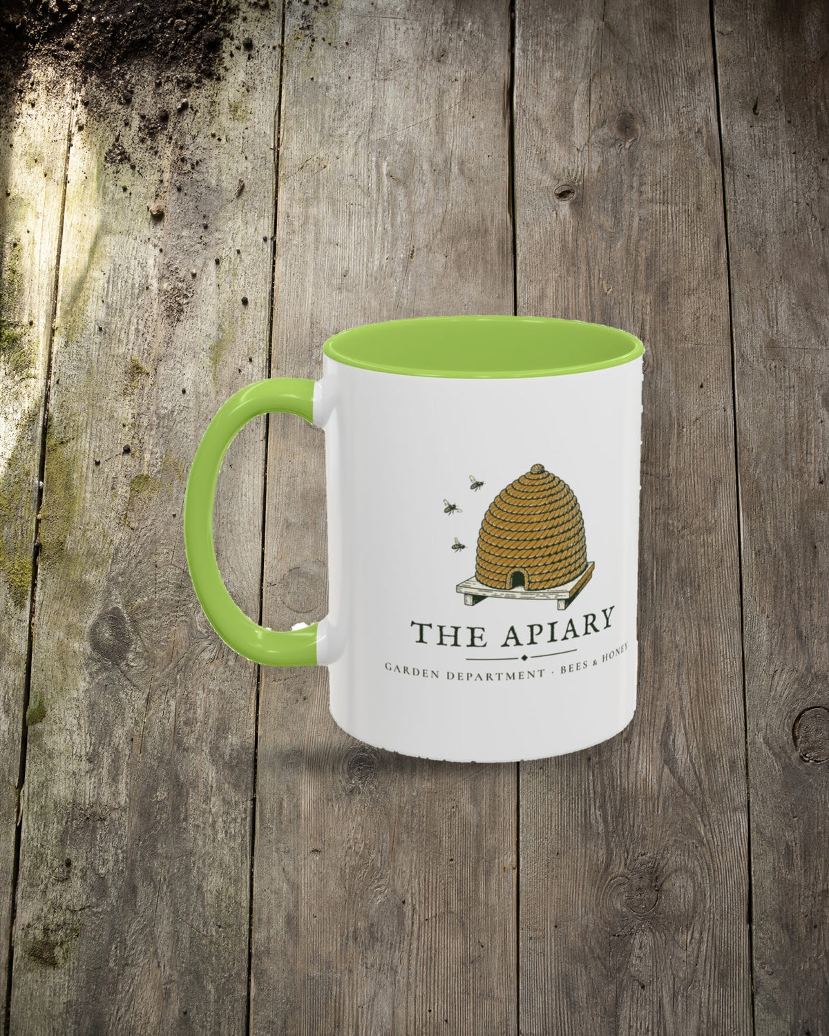 The Apiary Mug in Light Green, styled