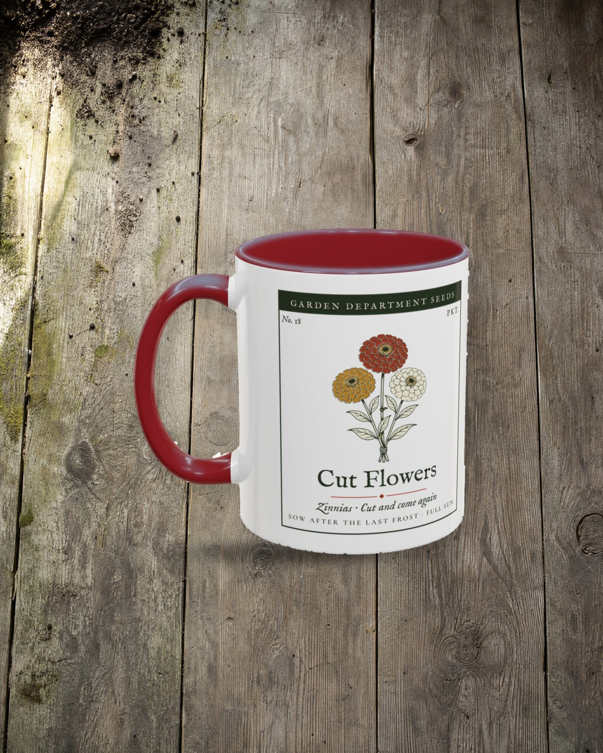 Cut Flower Garden Mug in Maroon, styled