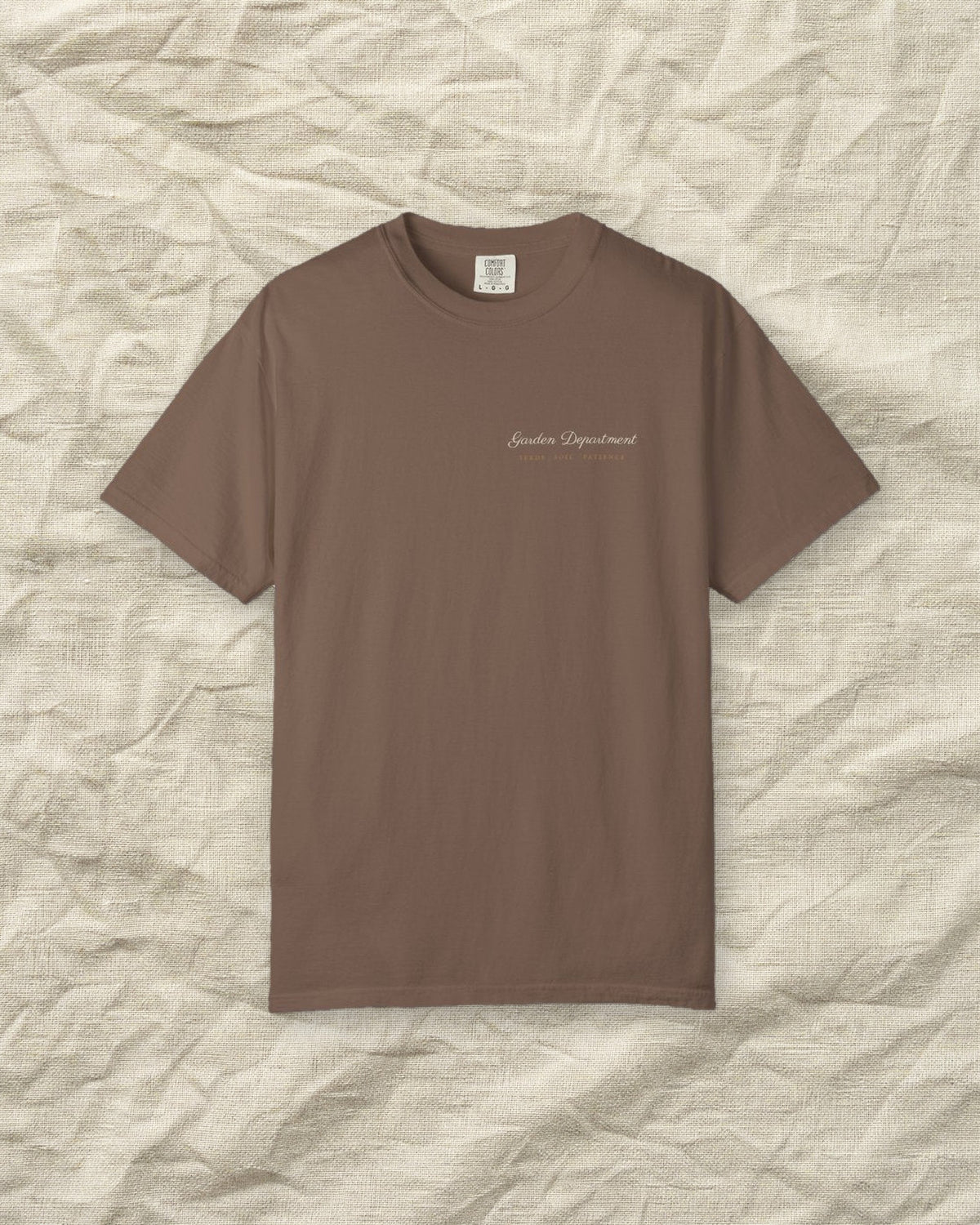Garden Department Script Tee in Espresso, styled
