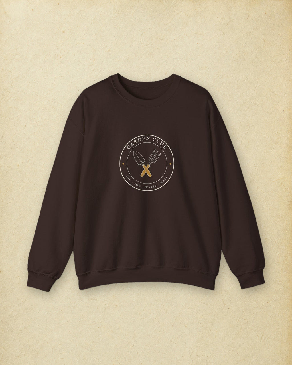 Garden Club Crewneck in Dark Chocolate, styled
