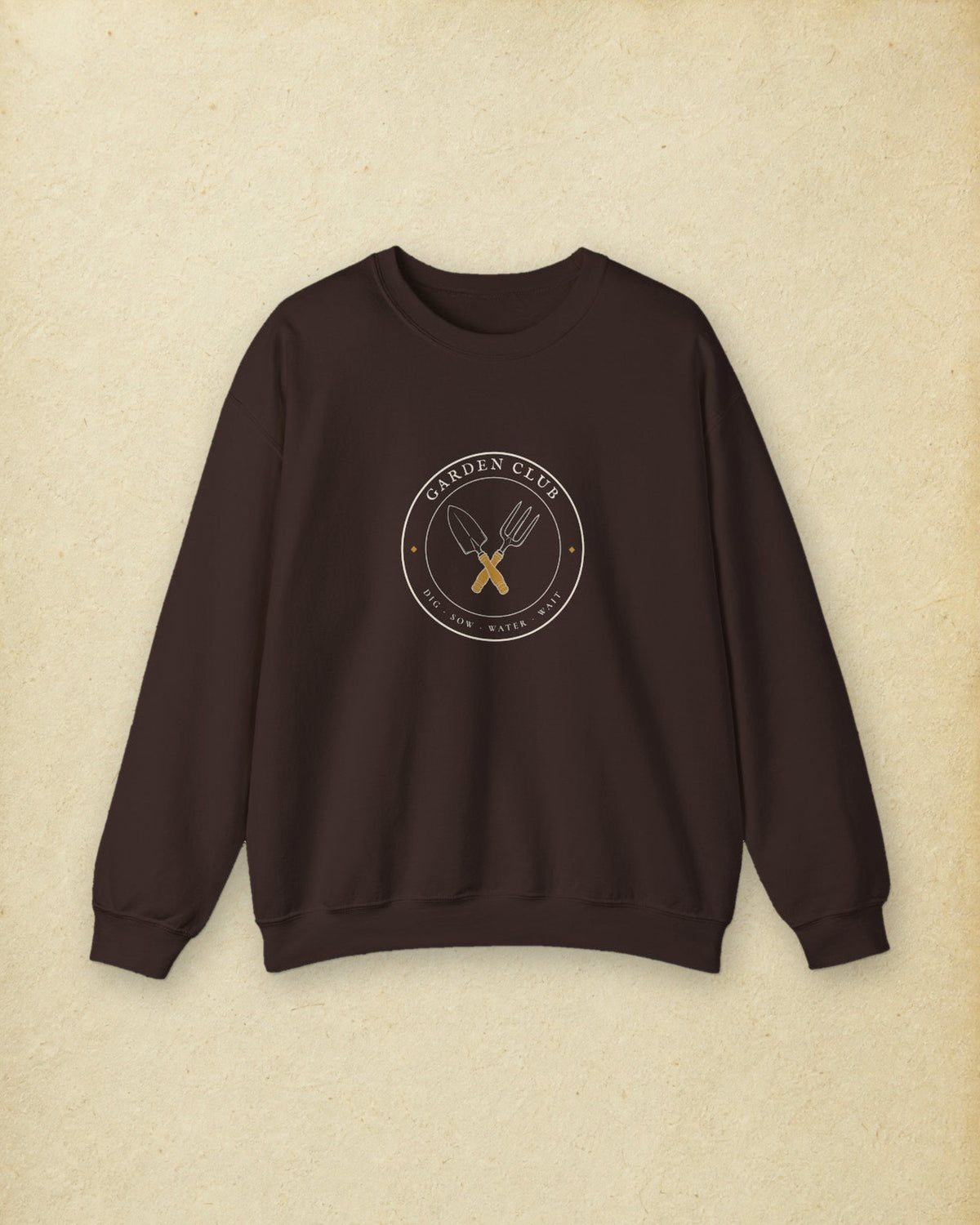 Garden Club Crewneck in Dark Chocolate, styled