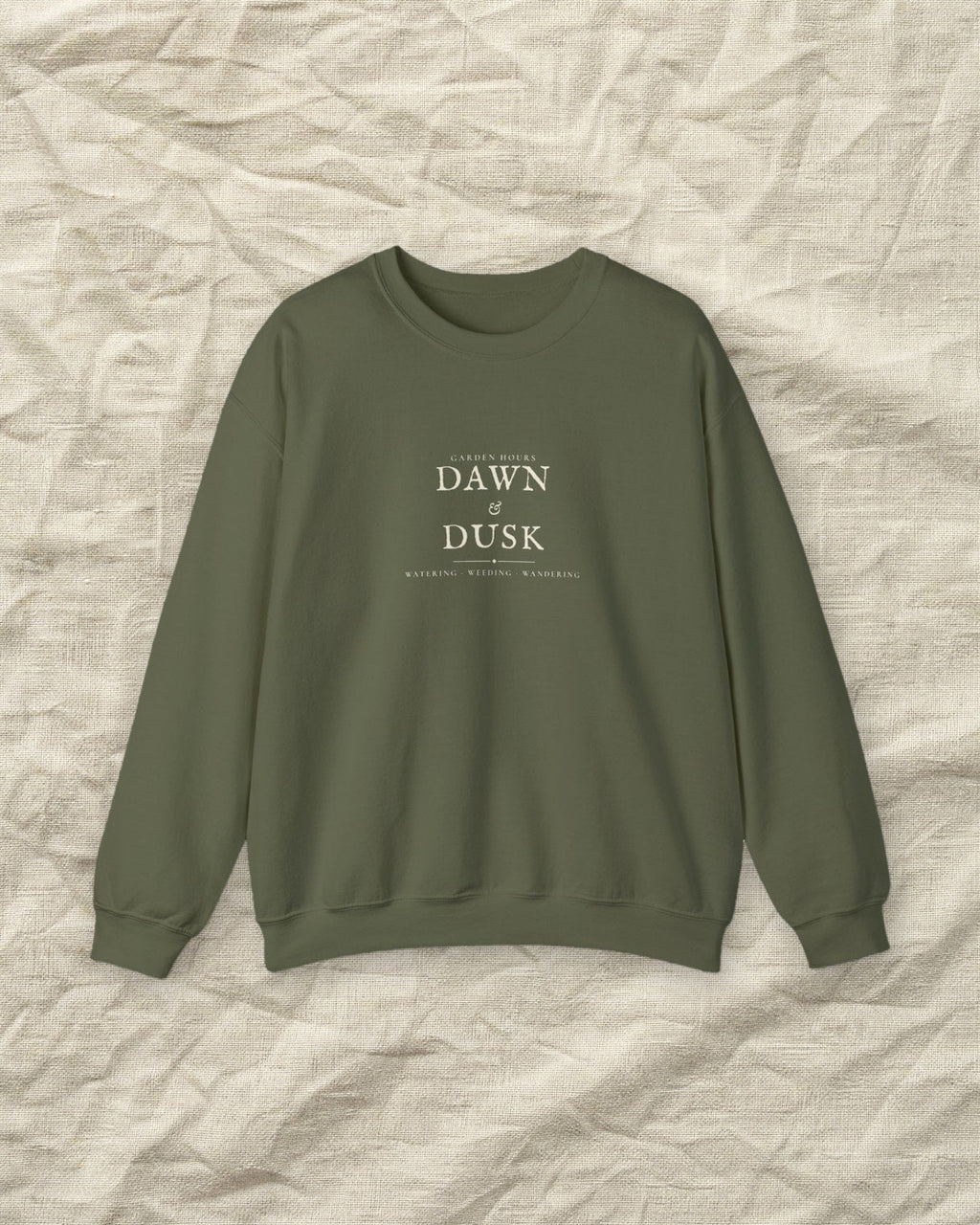 Garden Hours Crewneck in Military Green, styled
