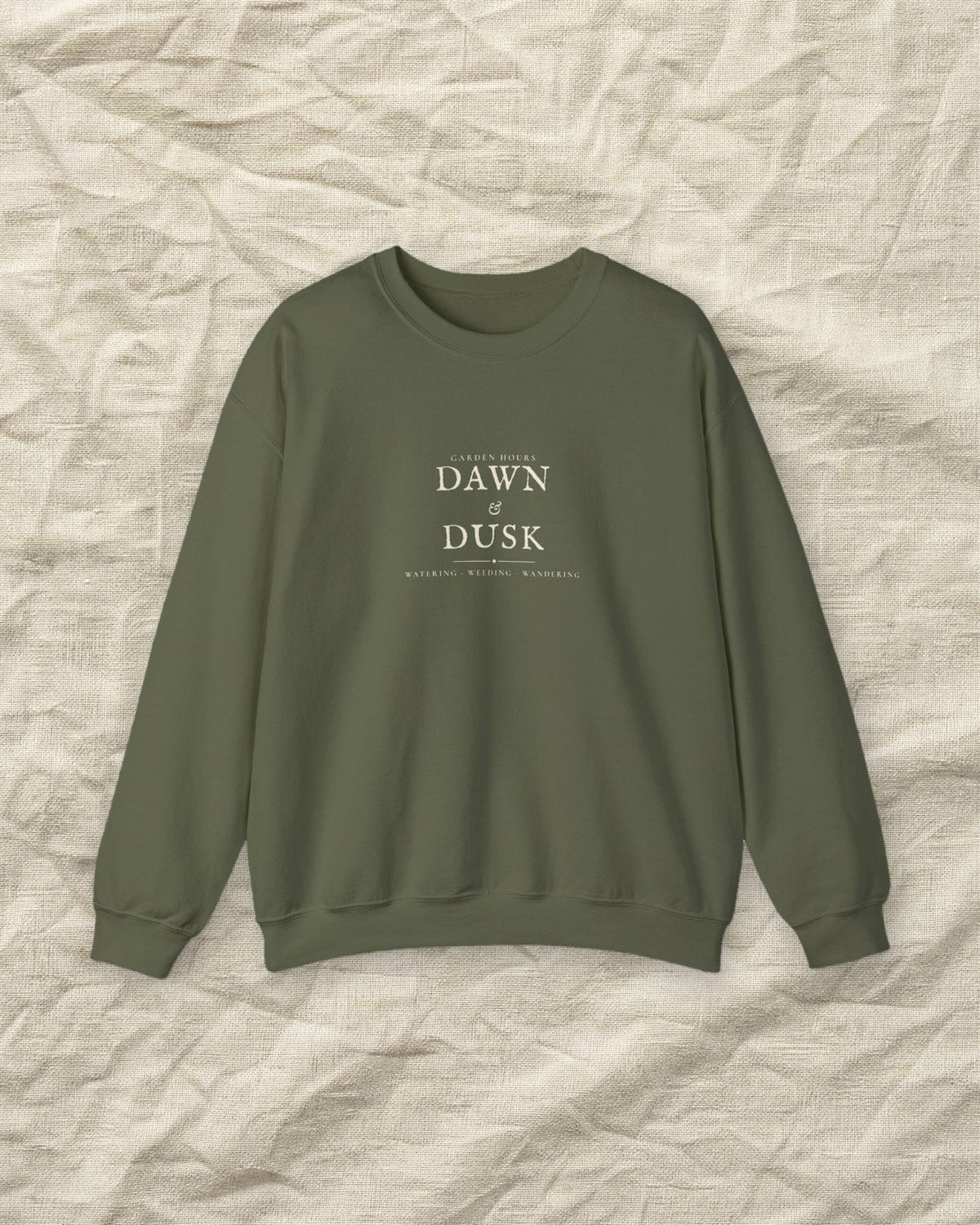 Garden Hours Crewneck in Military Green, styled