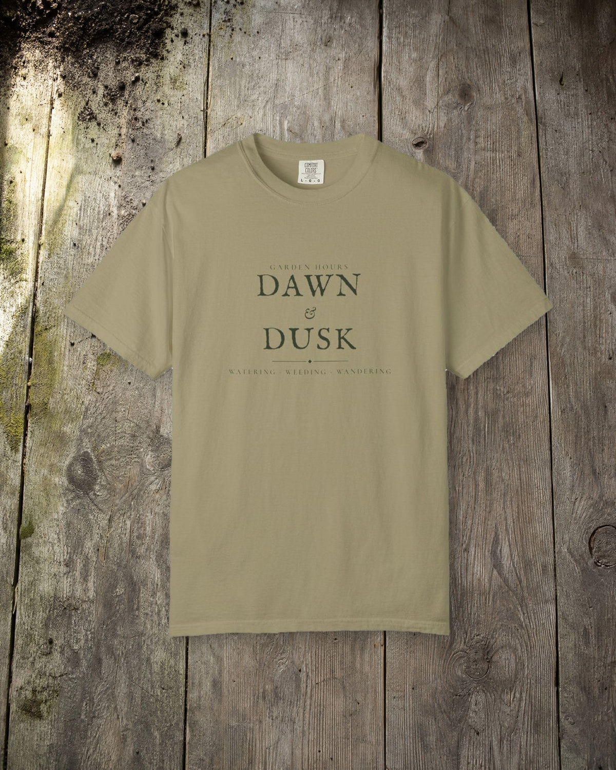 Garden Hours Tee in Khaki, styled
