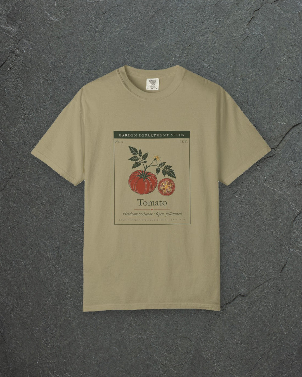 Heirloom Tomato Tee in Khaki, styled