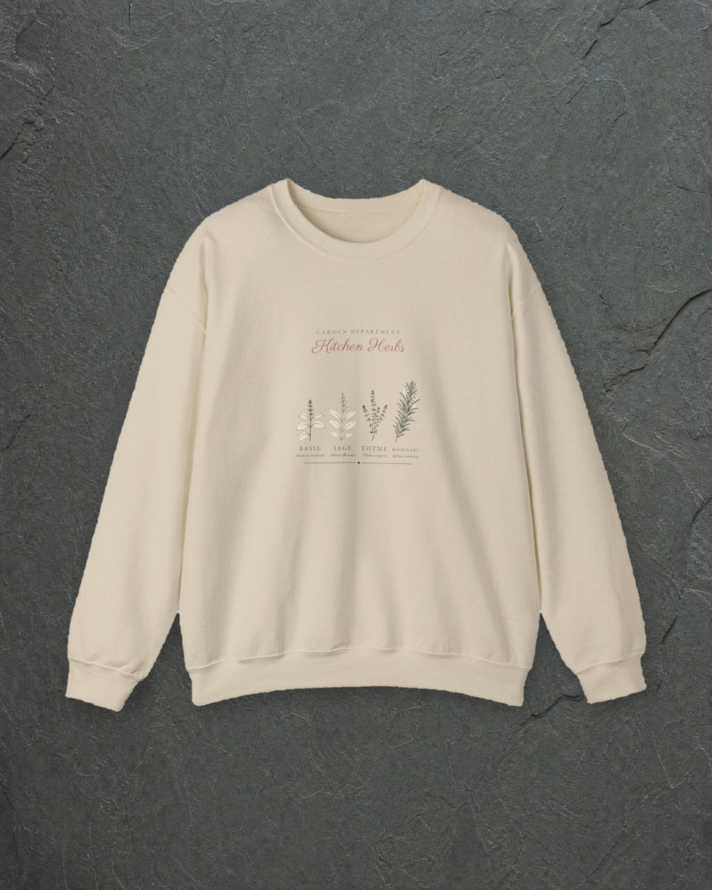 Kitchen Herbs Crewneck in Sand, styled