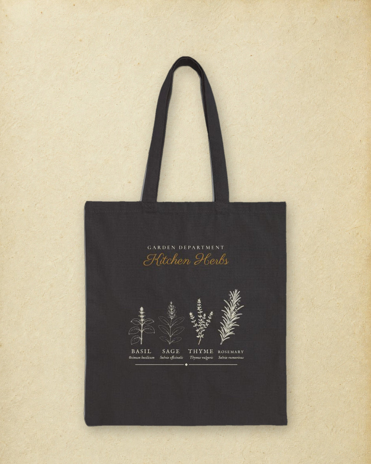 Kitchen Herbs Tote in Black, styled