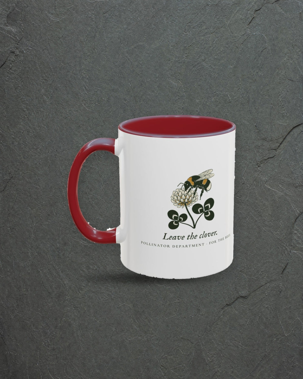 Leave the Clover Mug in Maroon, styled