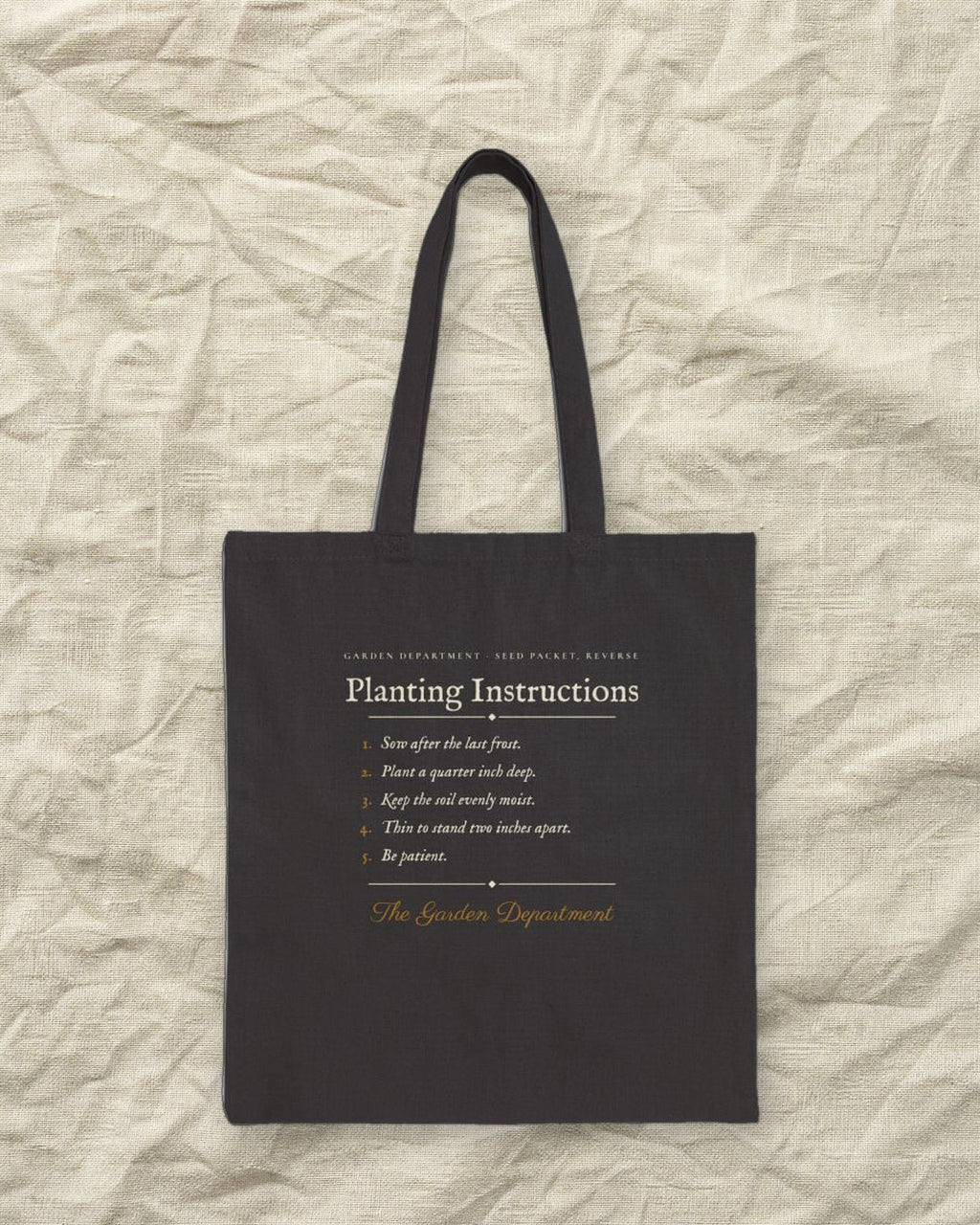 Planting Instructions Tote in Black, styled