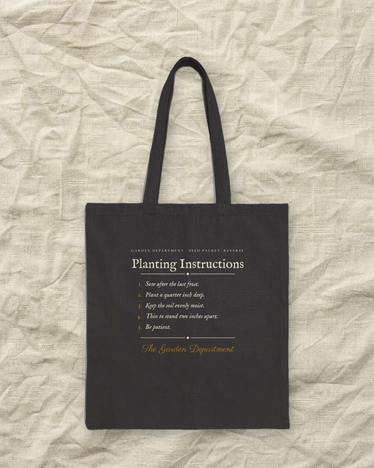 Planting Instructions Tote in Black, styled
