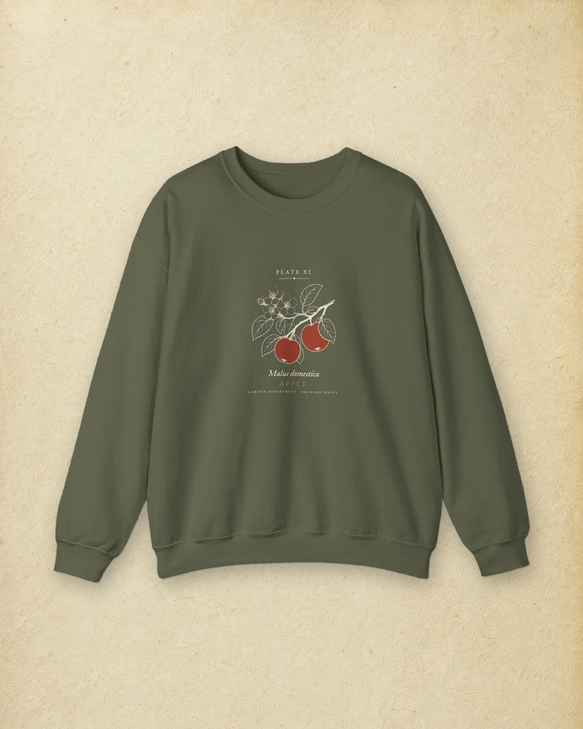 Apple Plate Crewneck in Military Green, styled