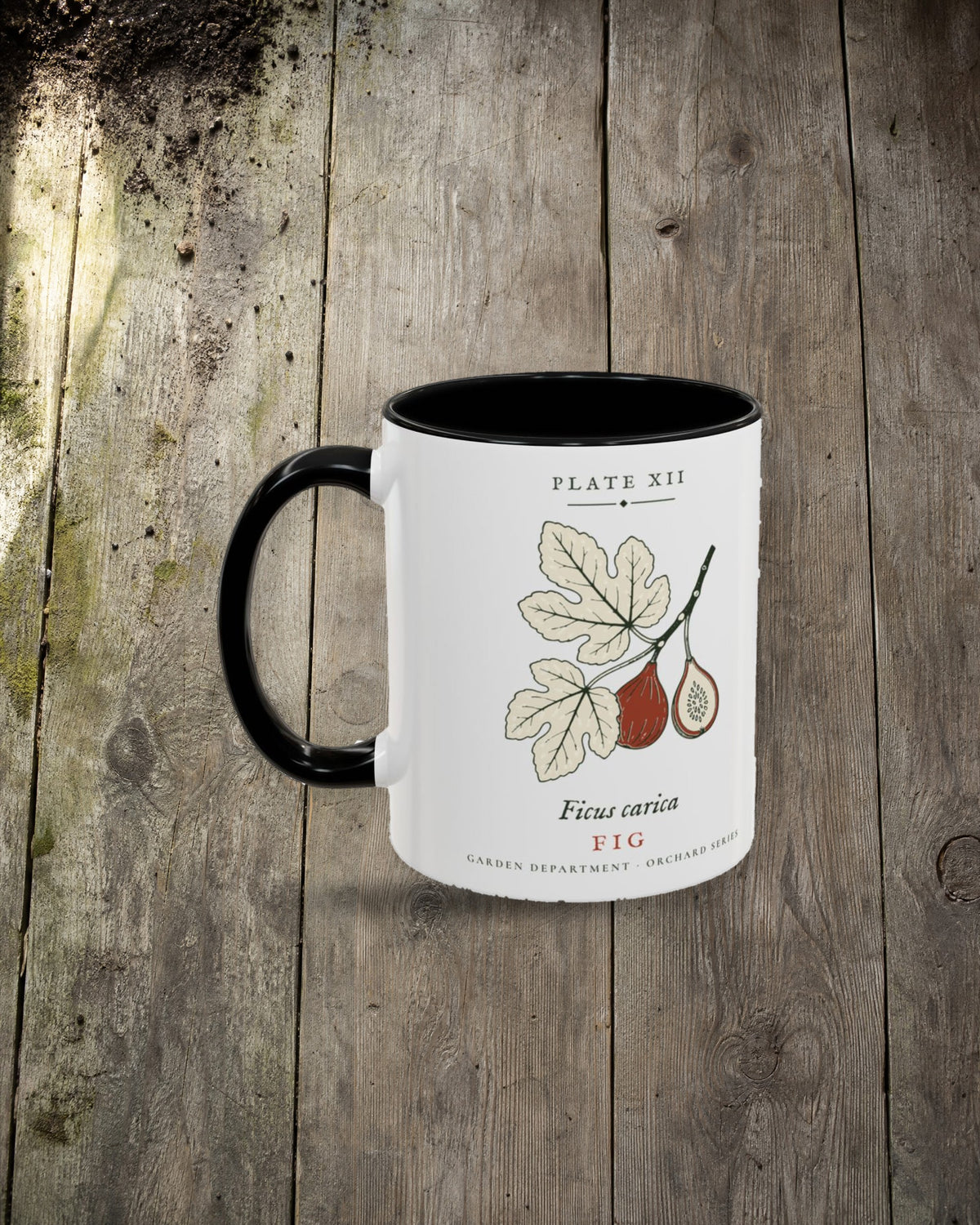 Fig Plate Mug in Black, styled
