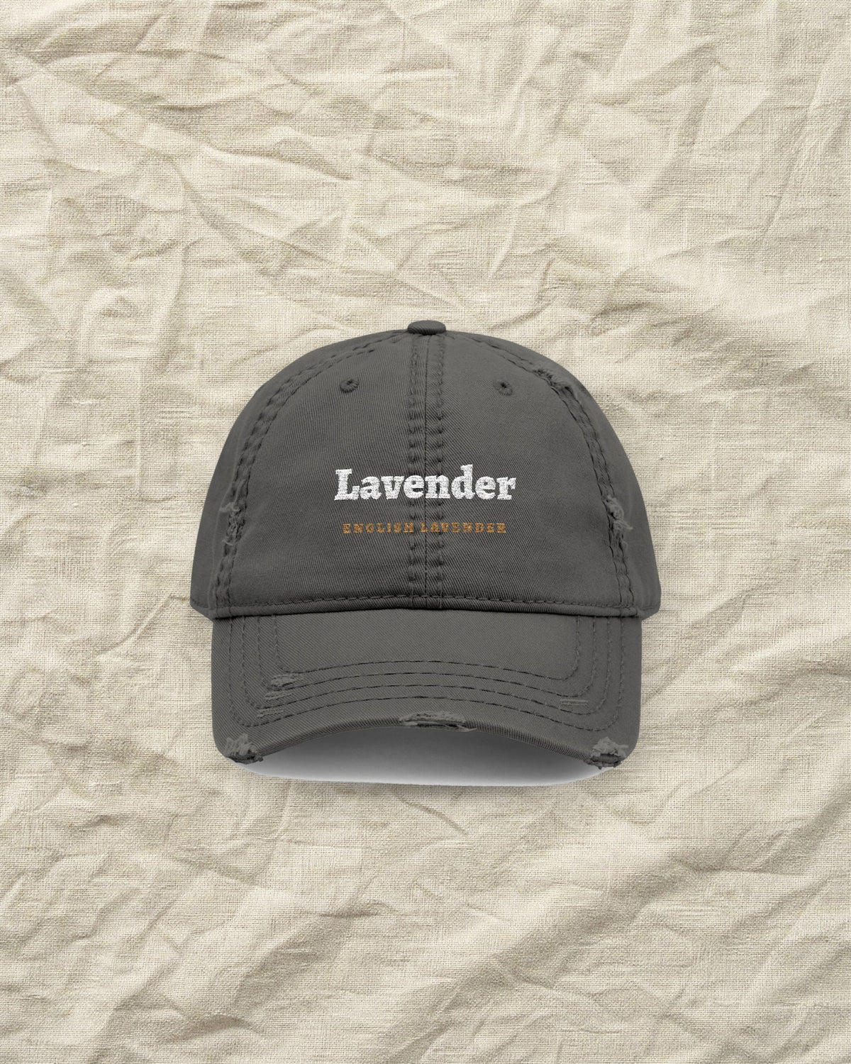 English Lavender Dad Hat in Charcoal Grey, styled