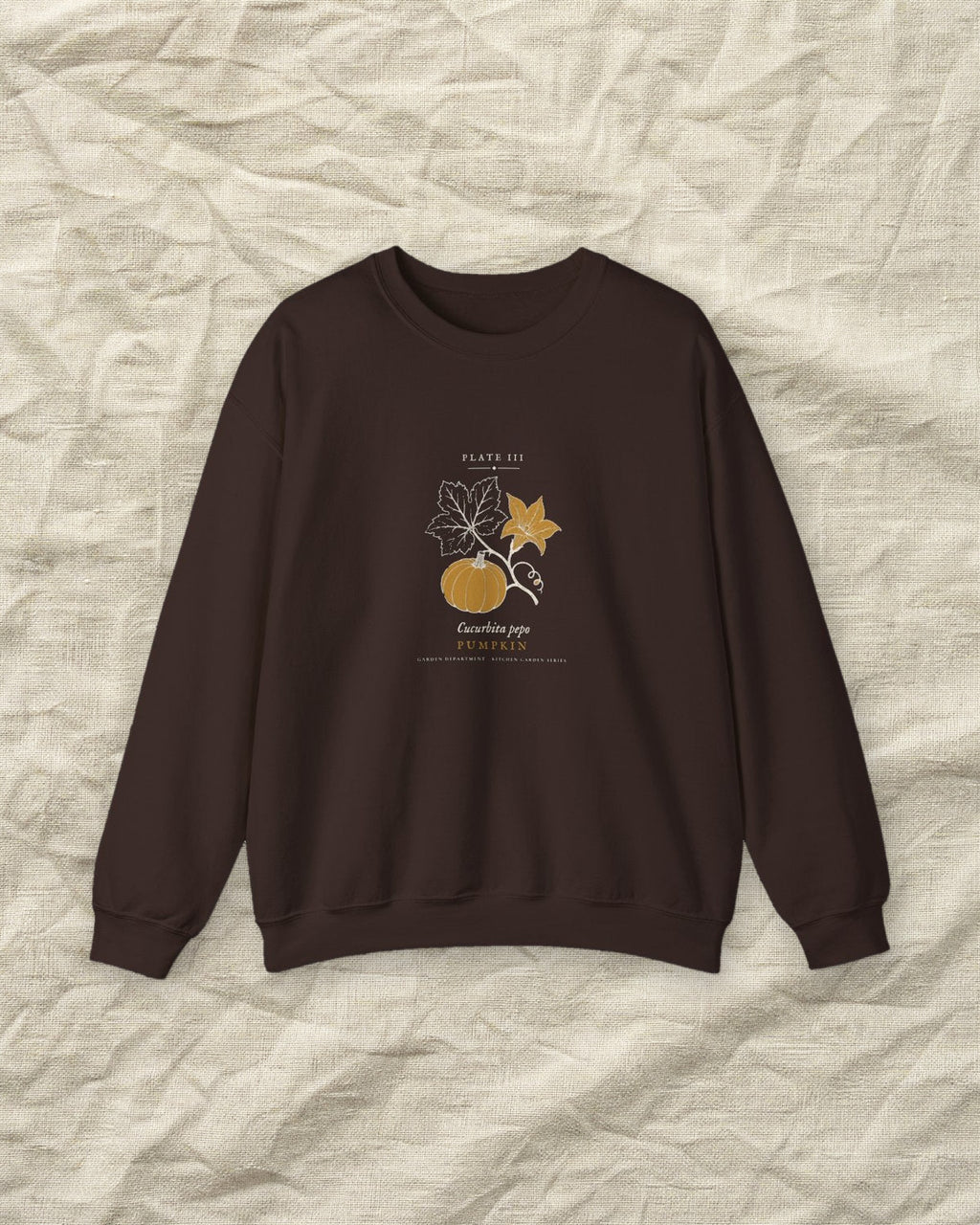 Pumpkin Plate Crewneck in Dark Chocolate, styled
