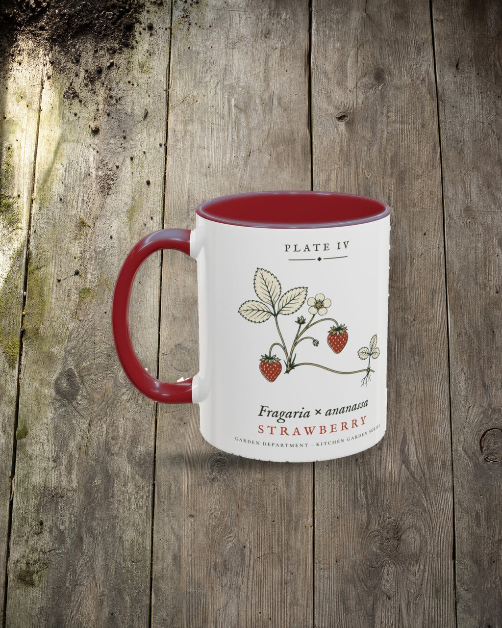 Strawberry Plate Mug in Maroon, styled