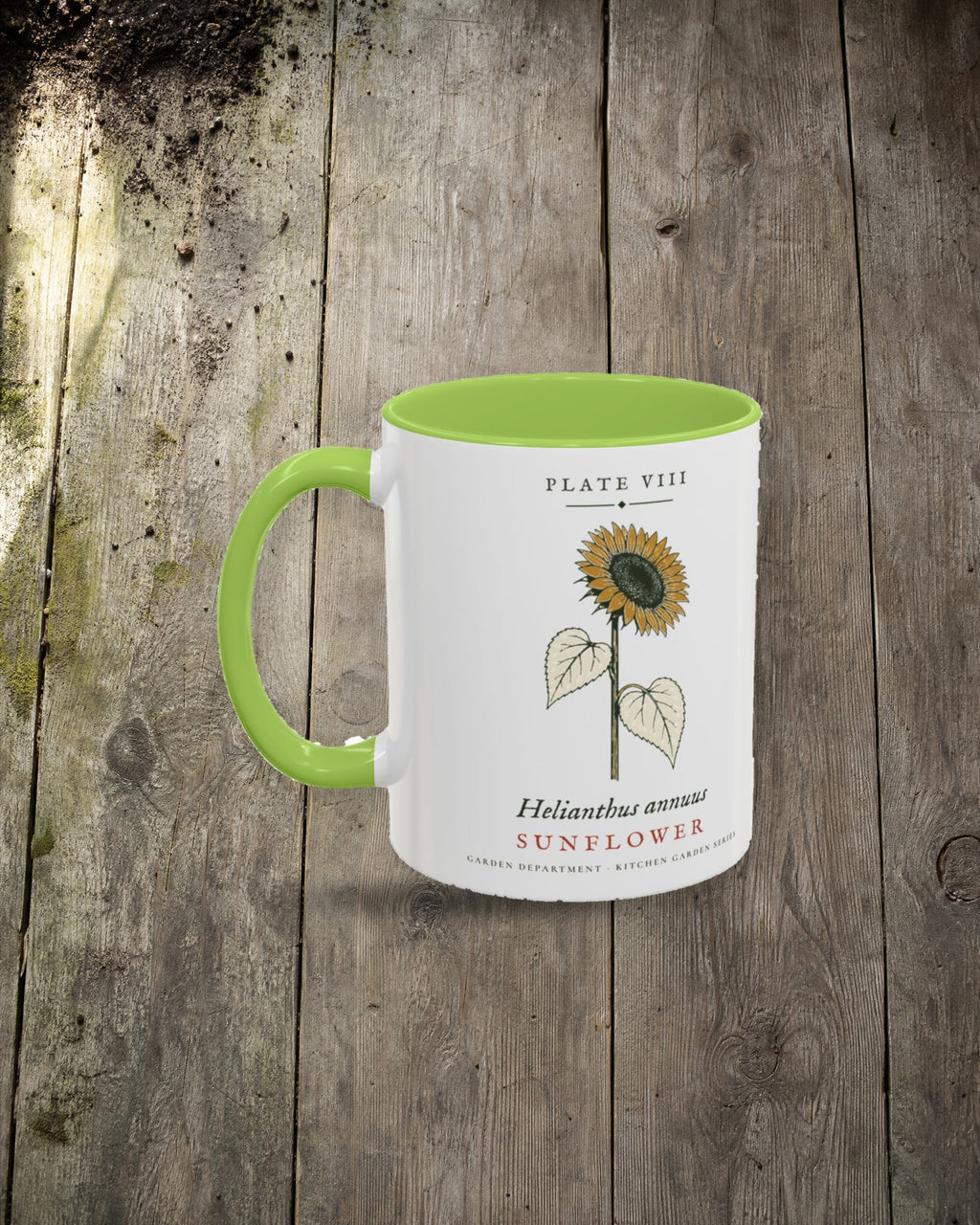 Sunflower Plate Mug in Light Green, styled