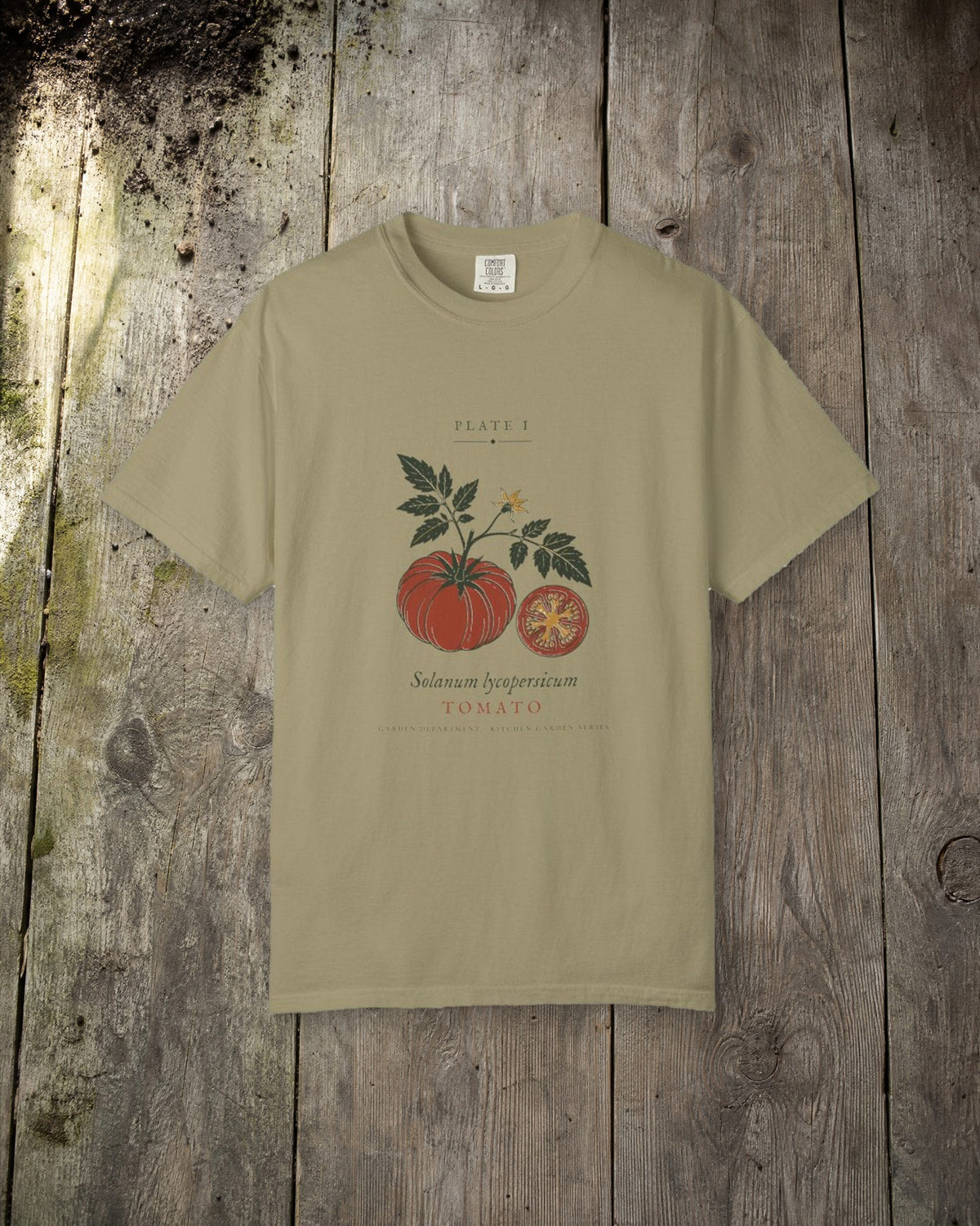 Tomato Plate Tee in Khaki, styled