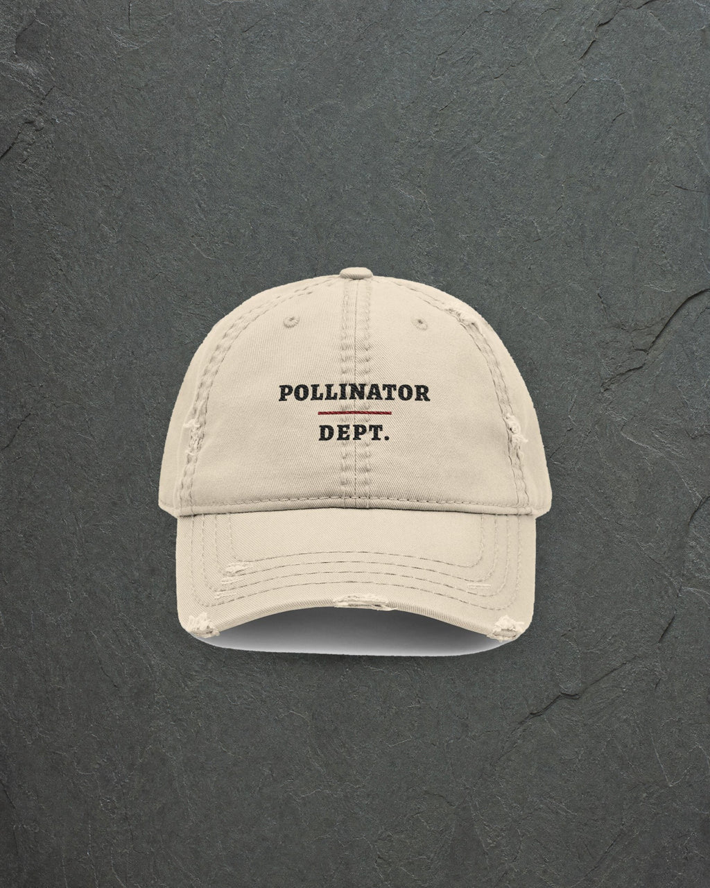 Pollinator Department Dad Hat in Khaki, styled