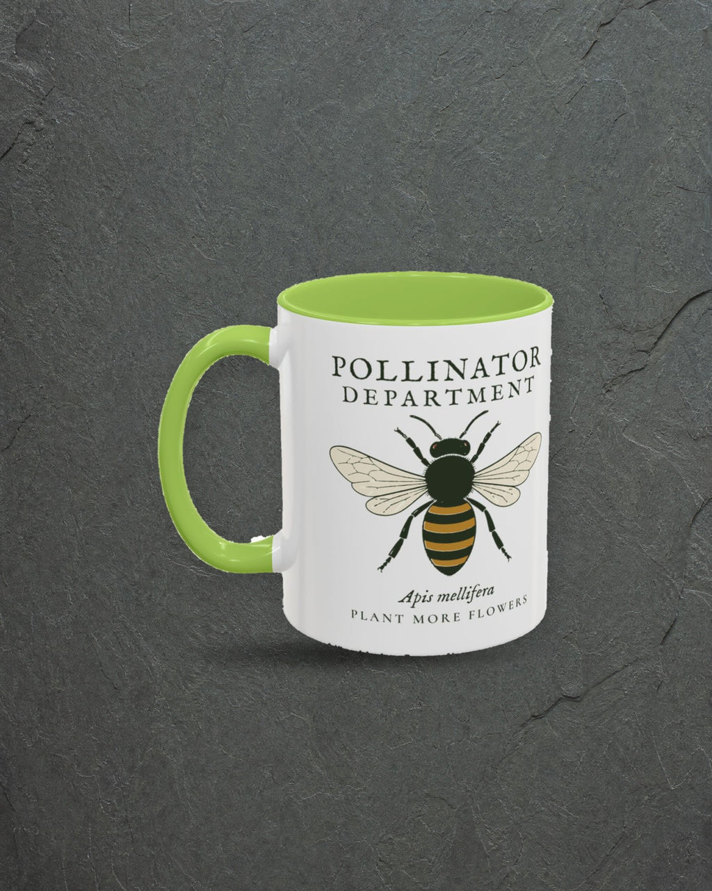 Pollinator Department Mug in Light Green, styled
