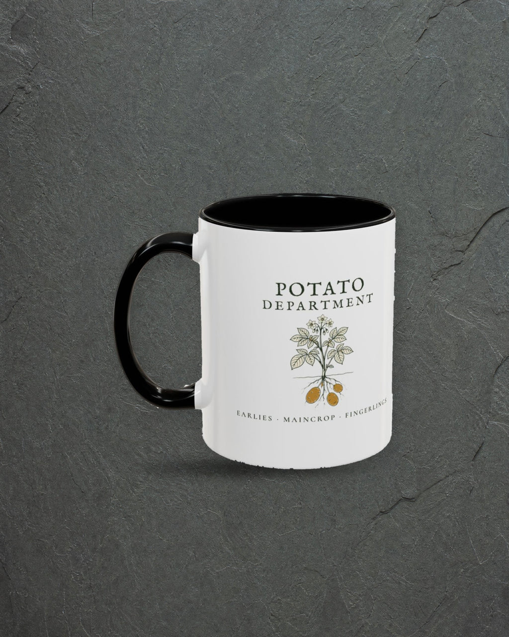 Potato Department Mug in Black, styled