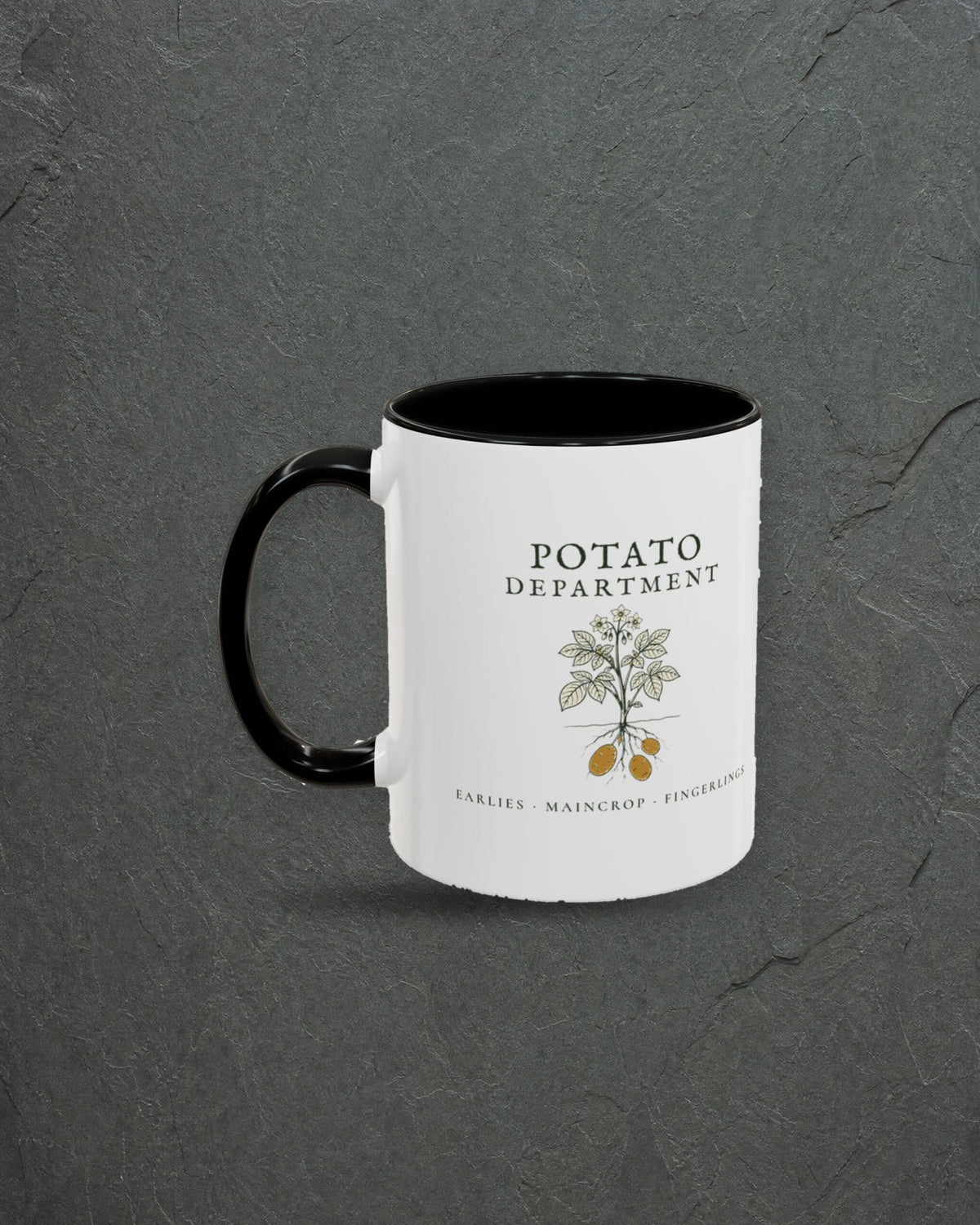 Potato Department Mug in Black, styled