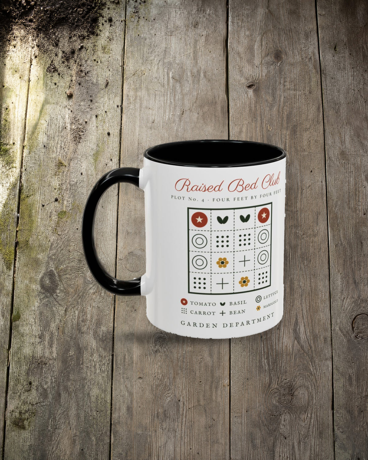 Raised Bed Club Mug in Black, styled