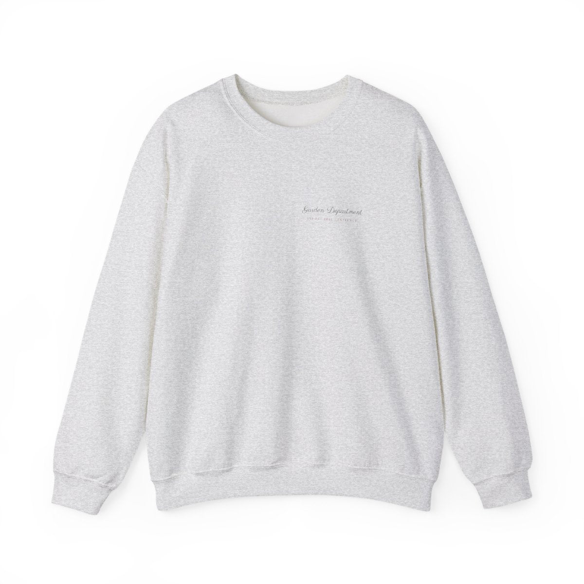 Garden Department Script Crewneck in Ash, front view
