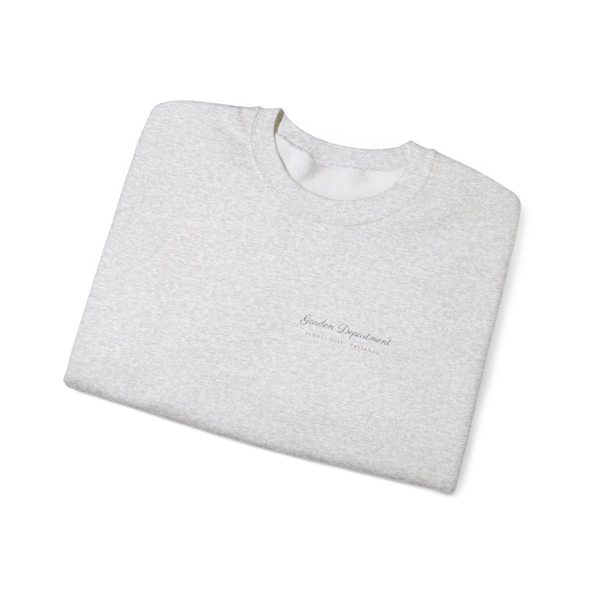 Garden Department Script Crewneck in Ash, folded
