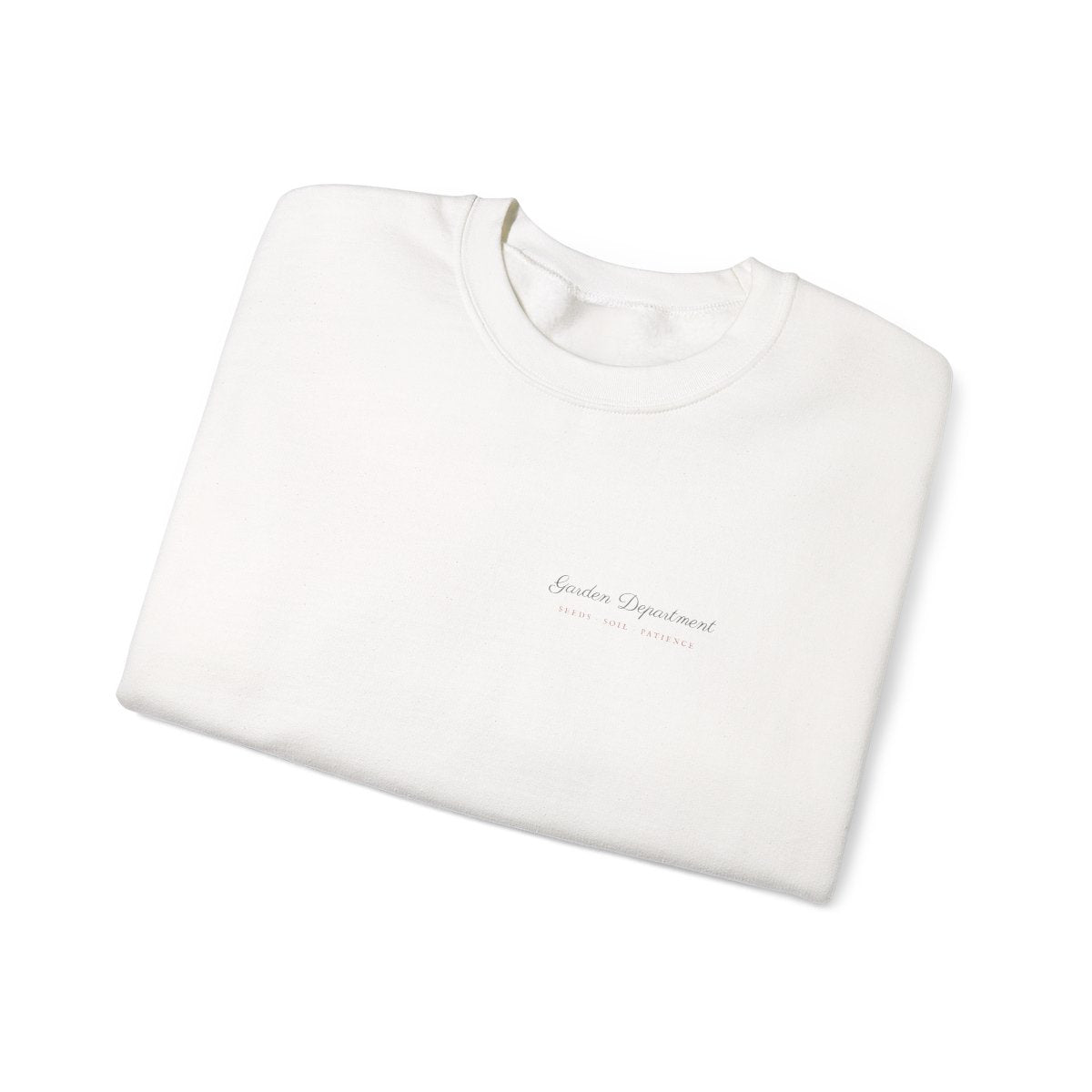 Garden Department Script Crewneck in White, folded