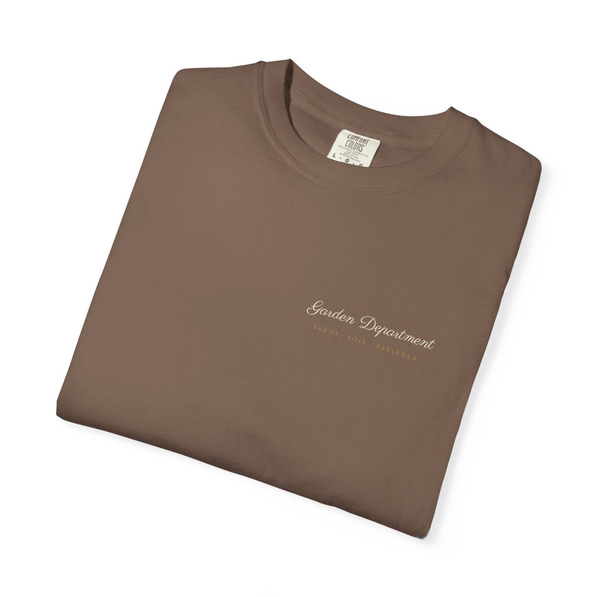 Garden Department Script Tee in Espresso, folded