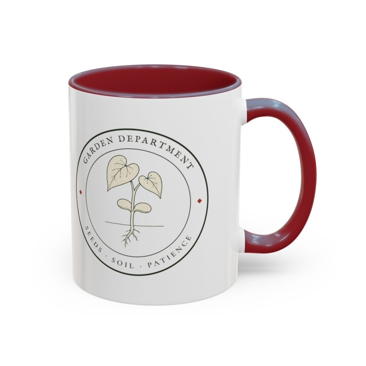 Garden Department Seal Mug in Maroon, right side