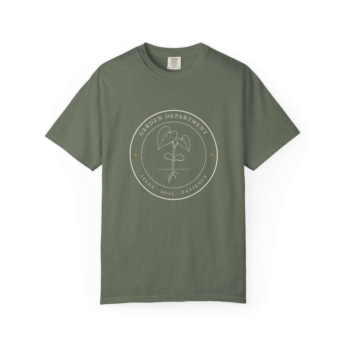 Garden Department Seal Tee in Moss, front view