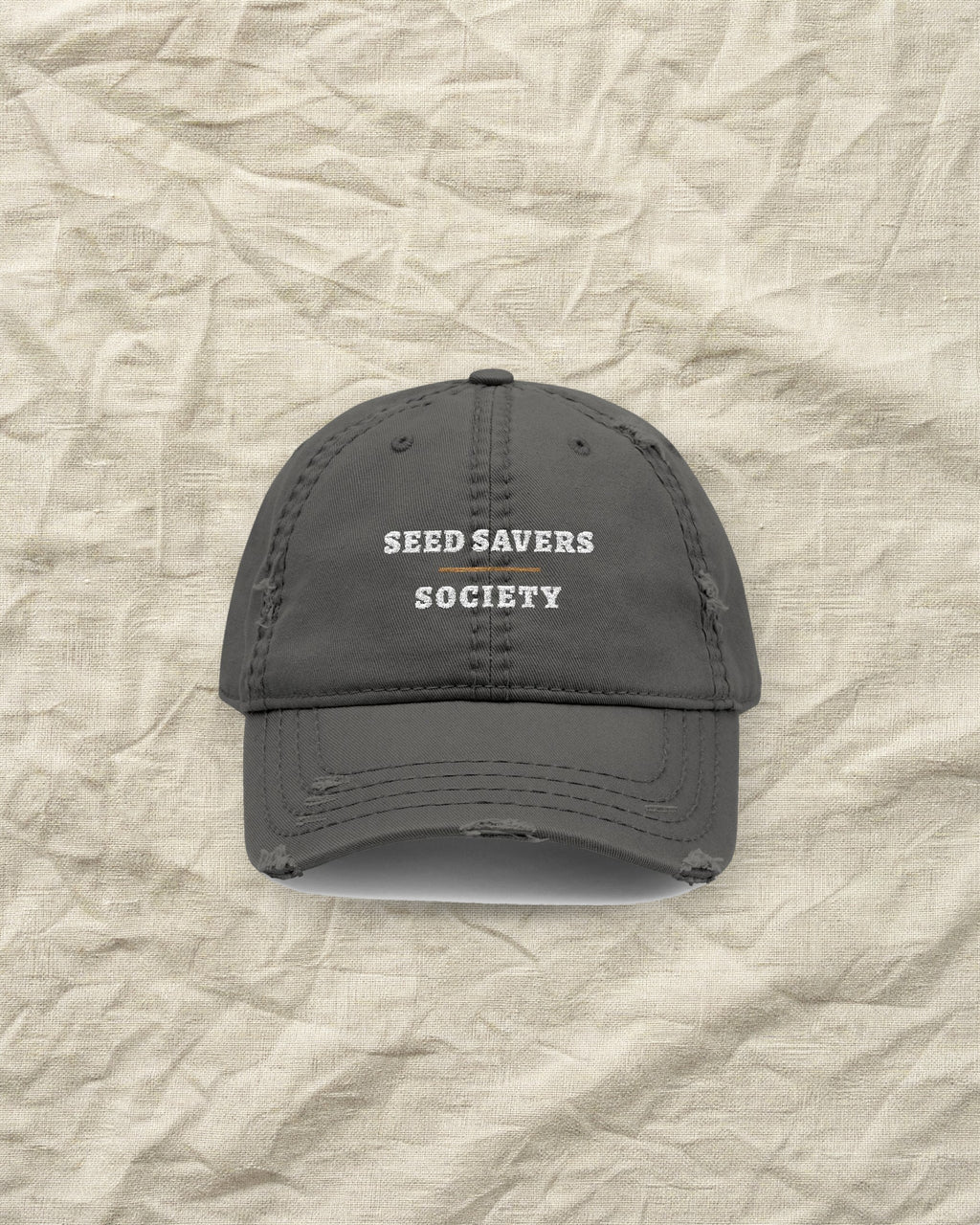 Seed Savers Dad Hat in Charcoal Grey, styled