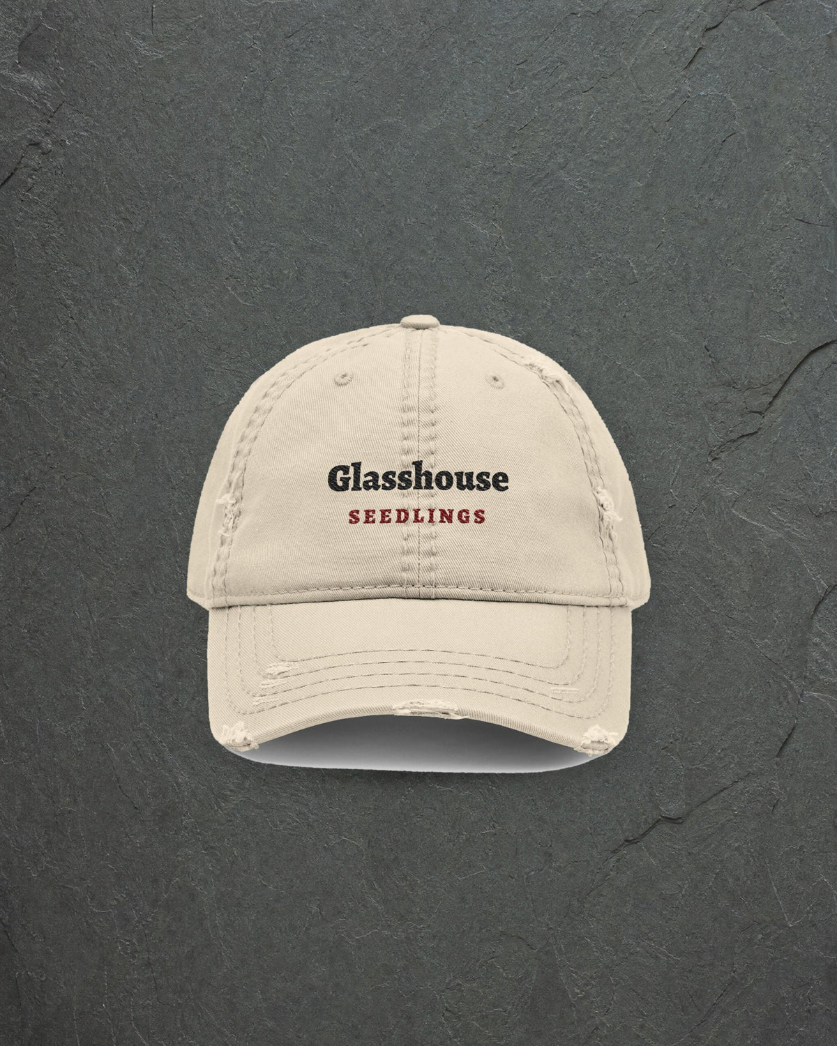 The Glasshouse Dad Hat in Khaki, styled