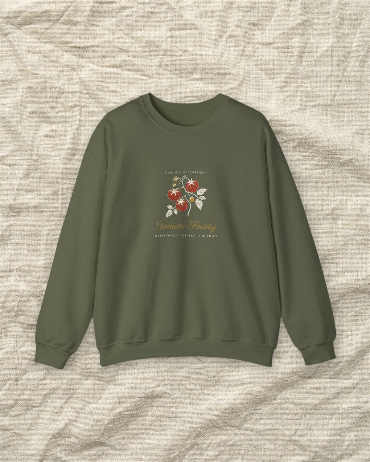 Tomato Society Crewneck in Military Green, styled