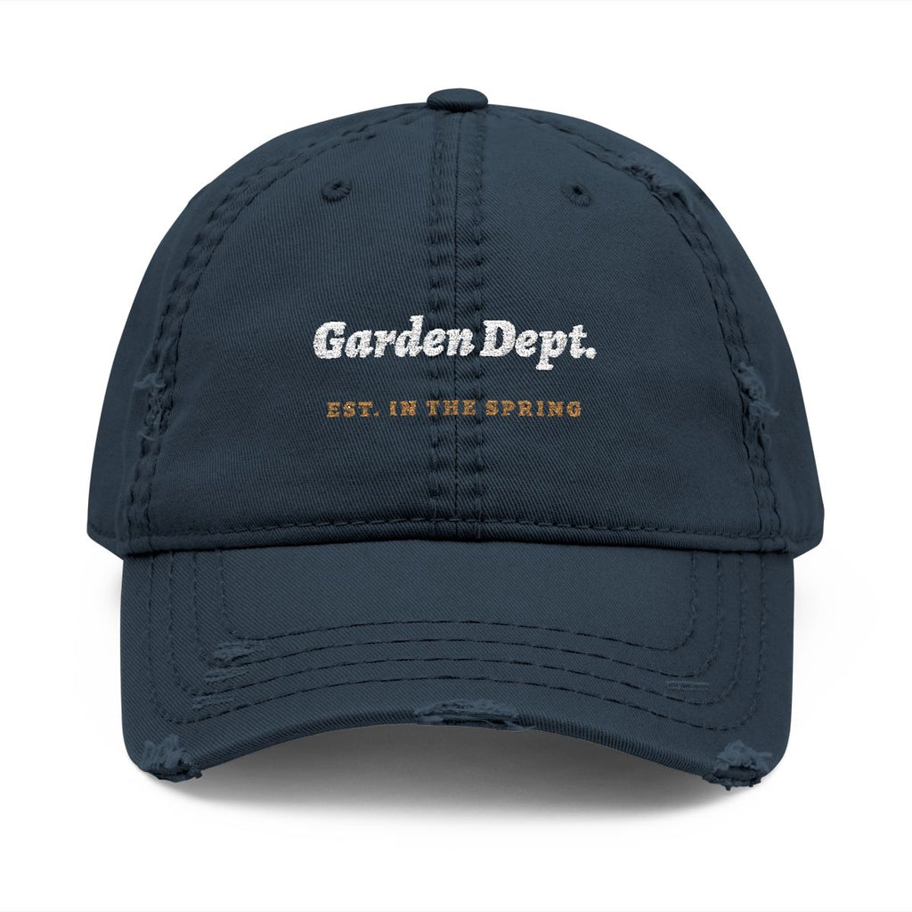 Garden Dept. Script Dad Hat in Dark Navy, front view