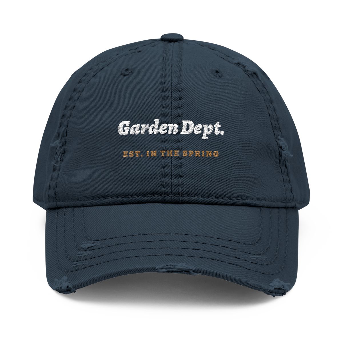 Garden Dept. Script Dad Hat in Dark Navy, front view