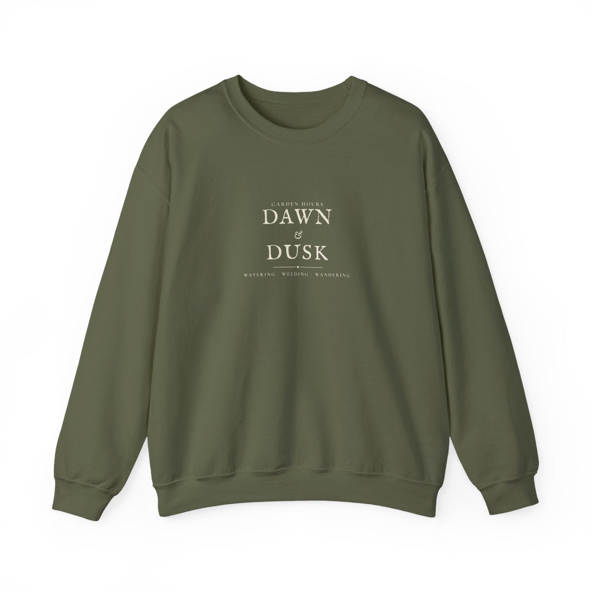Garden Hours Crewneck in Military Green, front view