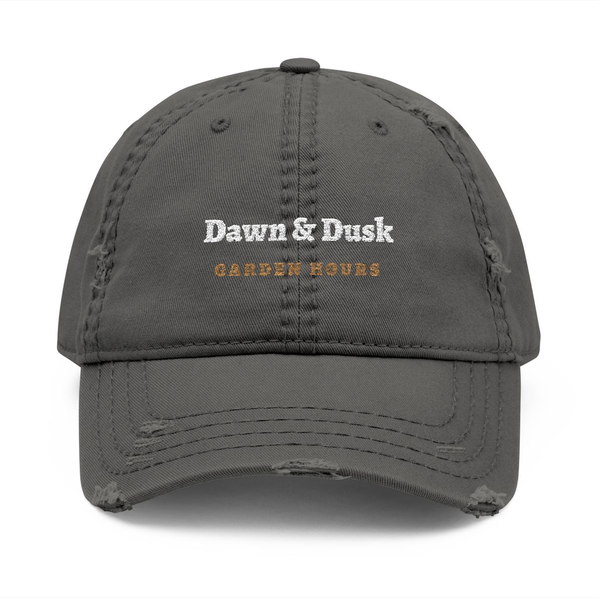 Garden Hours Dad Hat in Charcoal Grey, front view