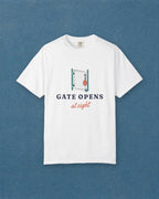 Gate Opens at Eight Tee in White, styled